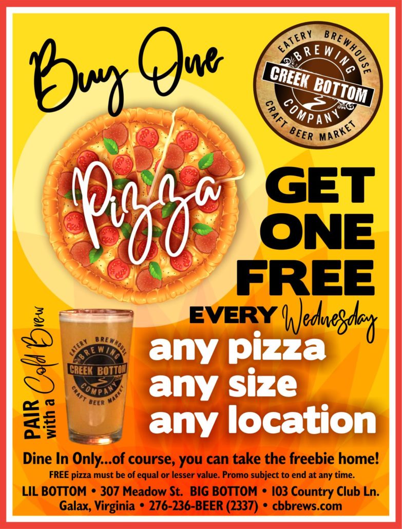 BOGO Pizza Day! Creek Bottom Brewing